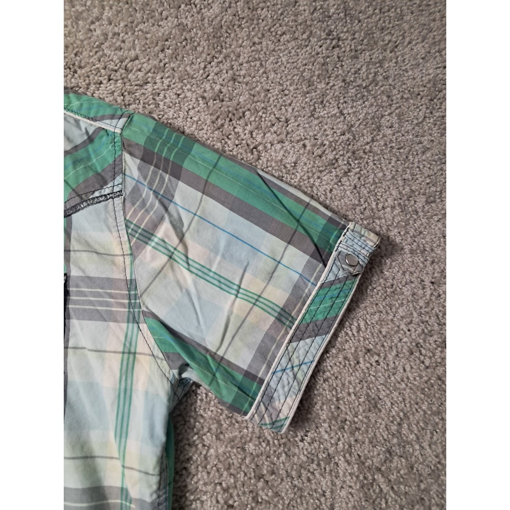 BKE Shirt Mens L Green Plaid Slim Fit Short Sleeve Western Snap 11257NM - Picture 3 of 13